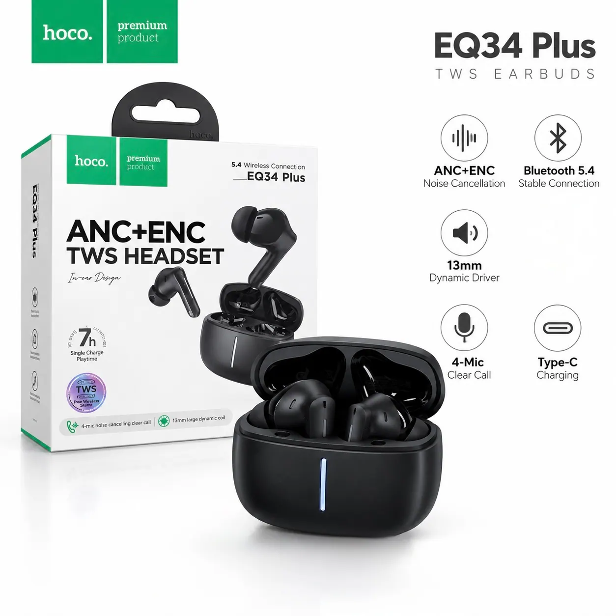 Hoco EQ34 Plus TWS Earbuds (ANC + ENC)